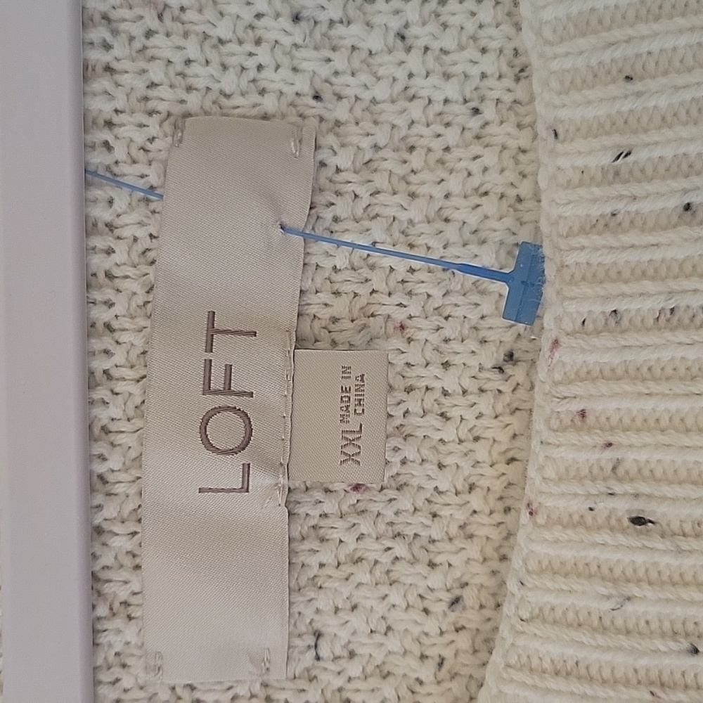LOFT Cream Speckled Scoop-Neck Knit Sweater - Picture 2 of 8